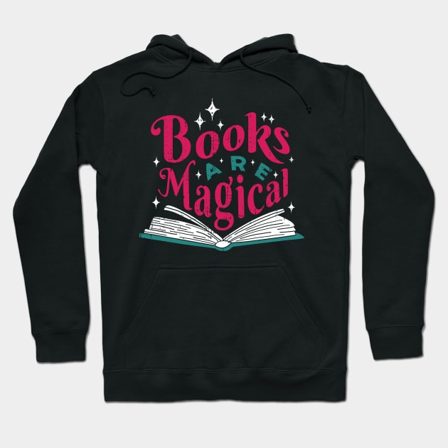 Vintage Books Are Magical // Retro Book Lover Avid Reader Pink Hoodie by Now Boarding